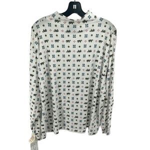Ashley II vintage Blouse Top Mock Neck cows farm ranch dairy Cream 2X turtleneck